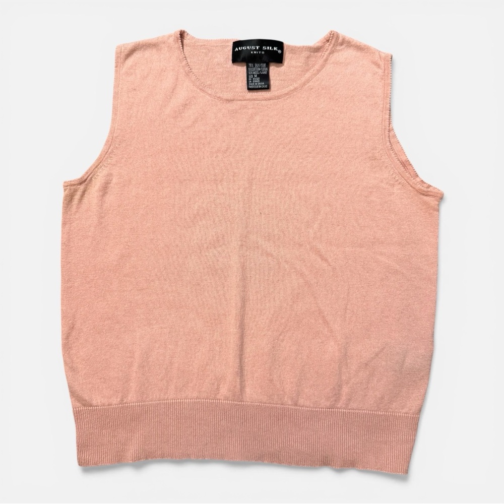 August Silk Light Pink Sleeveless Silk Blend Knit Tank Top Vest Womens Medium